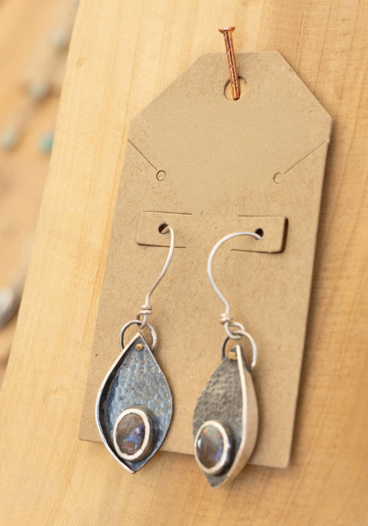 Half Shadow Box: Boulder Opal with Gold Nugget Earrings