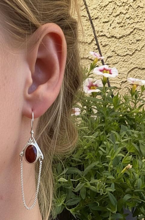 Carnelian: Two Toned Dangle Chain Earrings