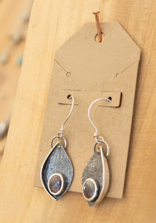Half Shadow Box: Boulder Opal with Gold Nugget Earrings