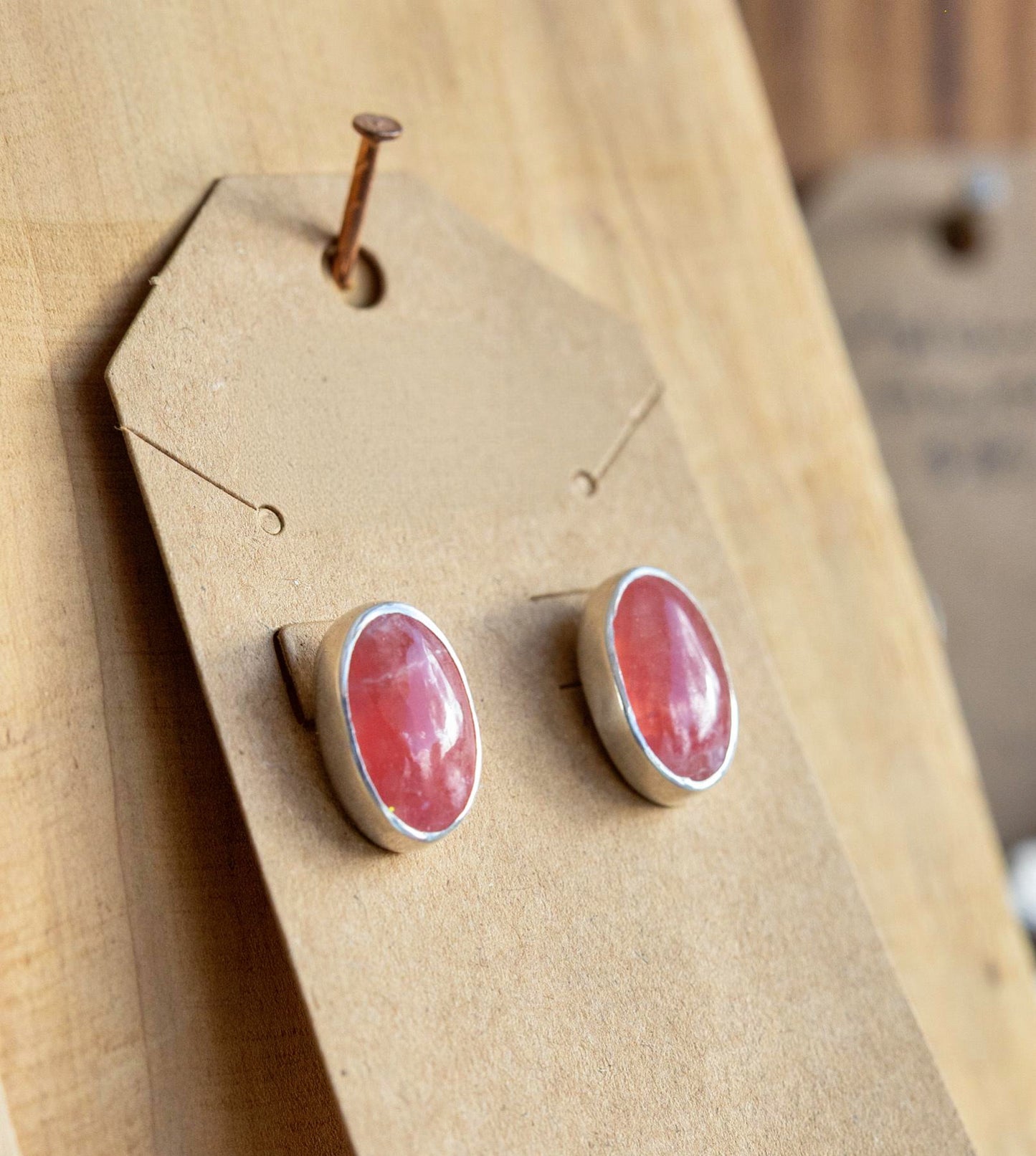Radiant Rhodochrosite: Stud Earrings