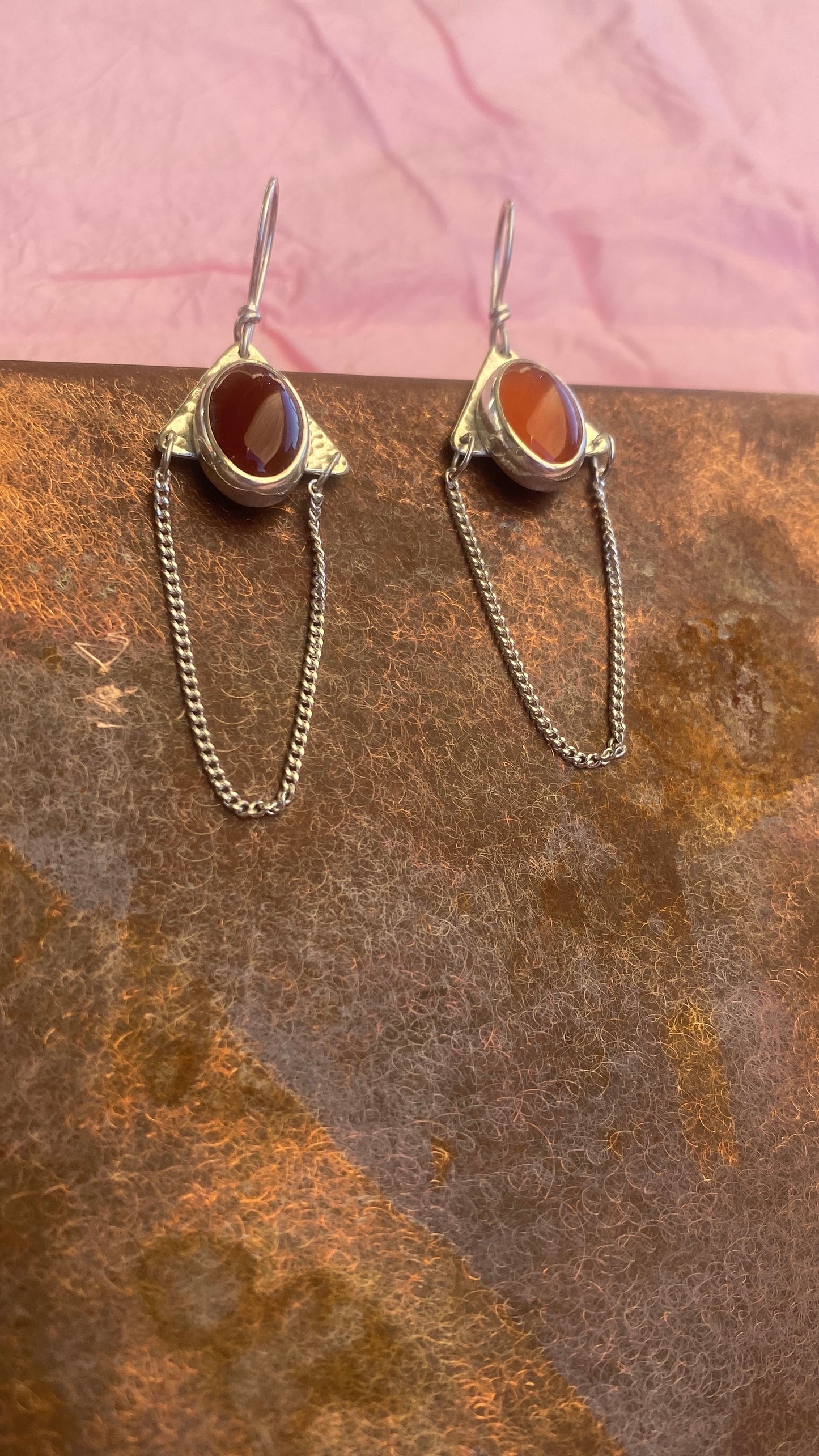Carnelian: Two Toned Dangle Chain Earrings