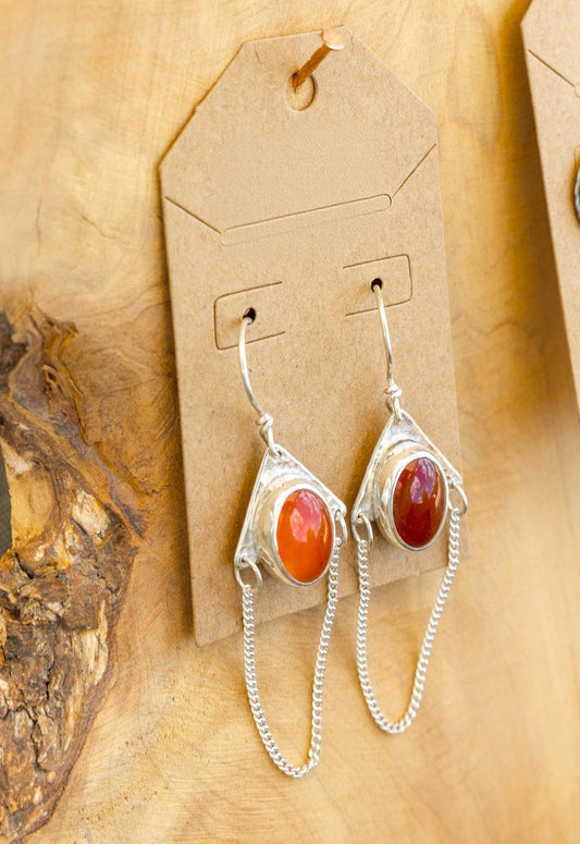 Carnelian: Two Toned Dangle Chain Earrings