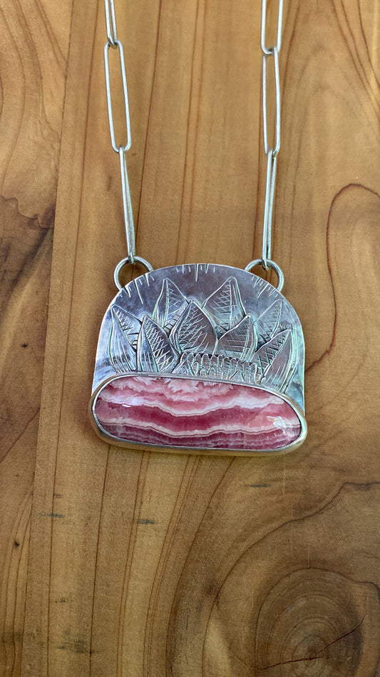 Rhodochrosite Field of Love Lotus Bloom Necklace