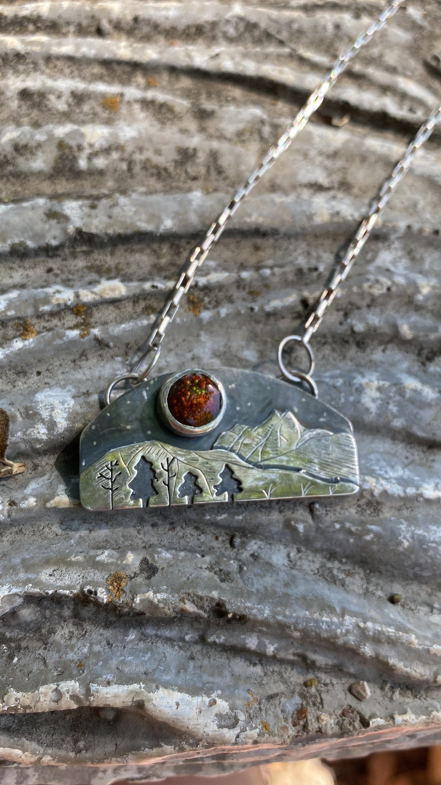 Mountains, Trees, Fire Agate, Free