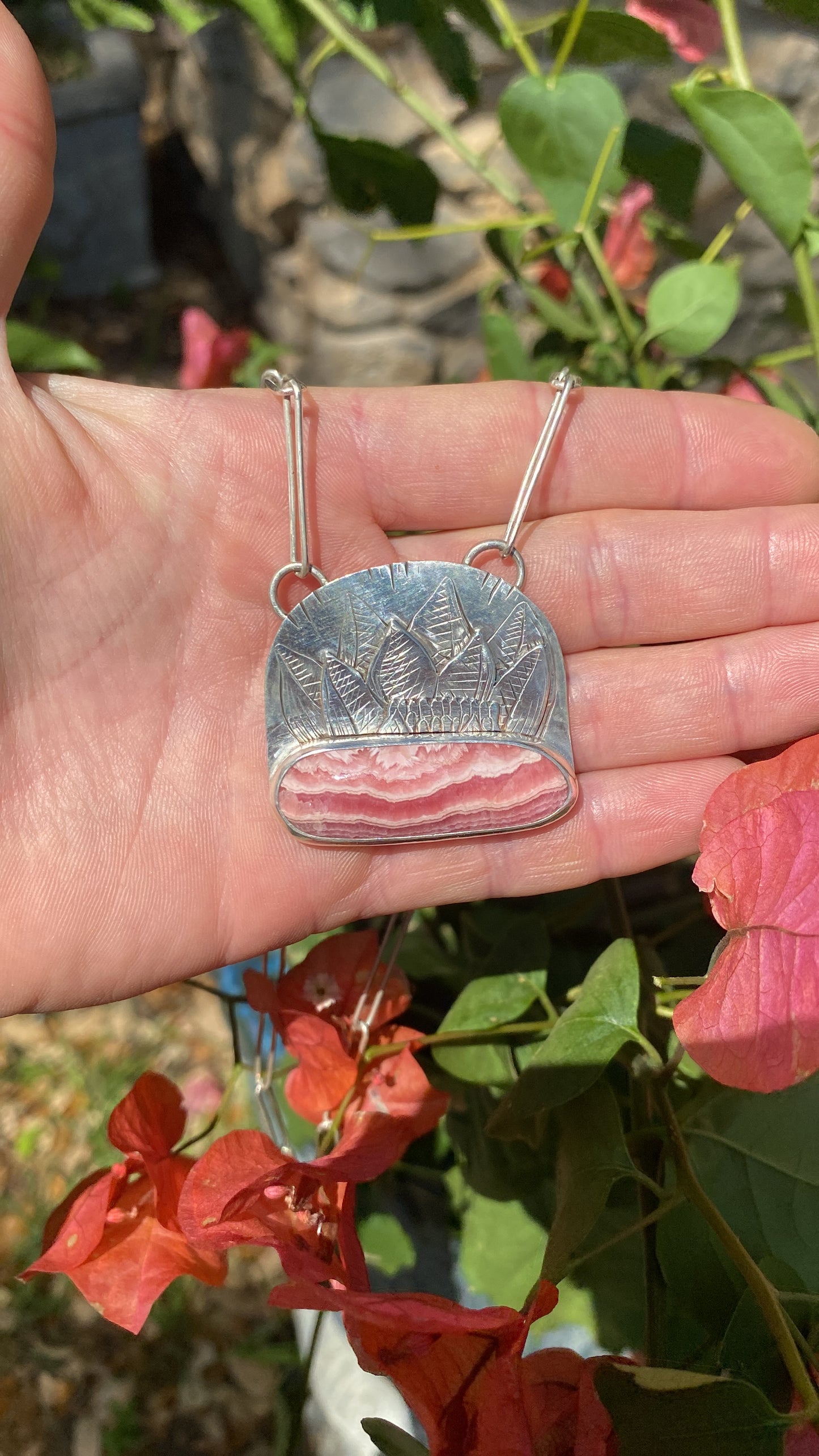Rhodochrosite Field of Love Lotus Bloom Necklace